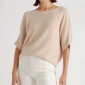 Quince Dolman Sweater Womens M Oatmeal Lightweight Cotton Cashmere Link-Stitch